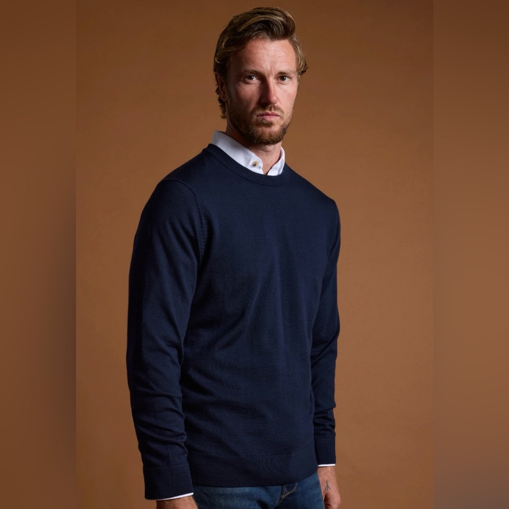 Barkers Navy Crewneck Merino Sweater for Men